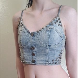 Studded denim crop top.